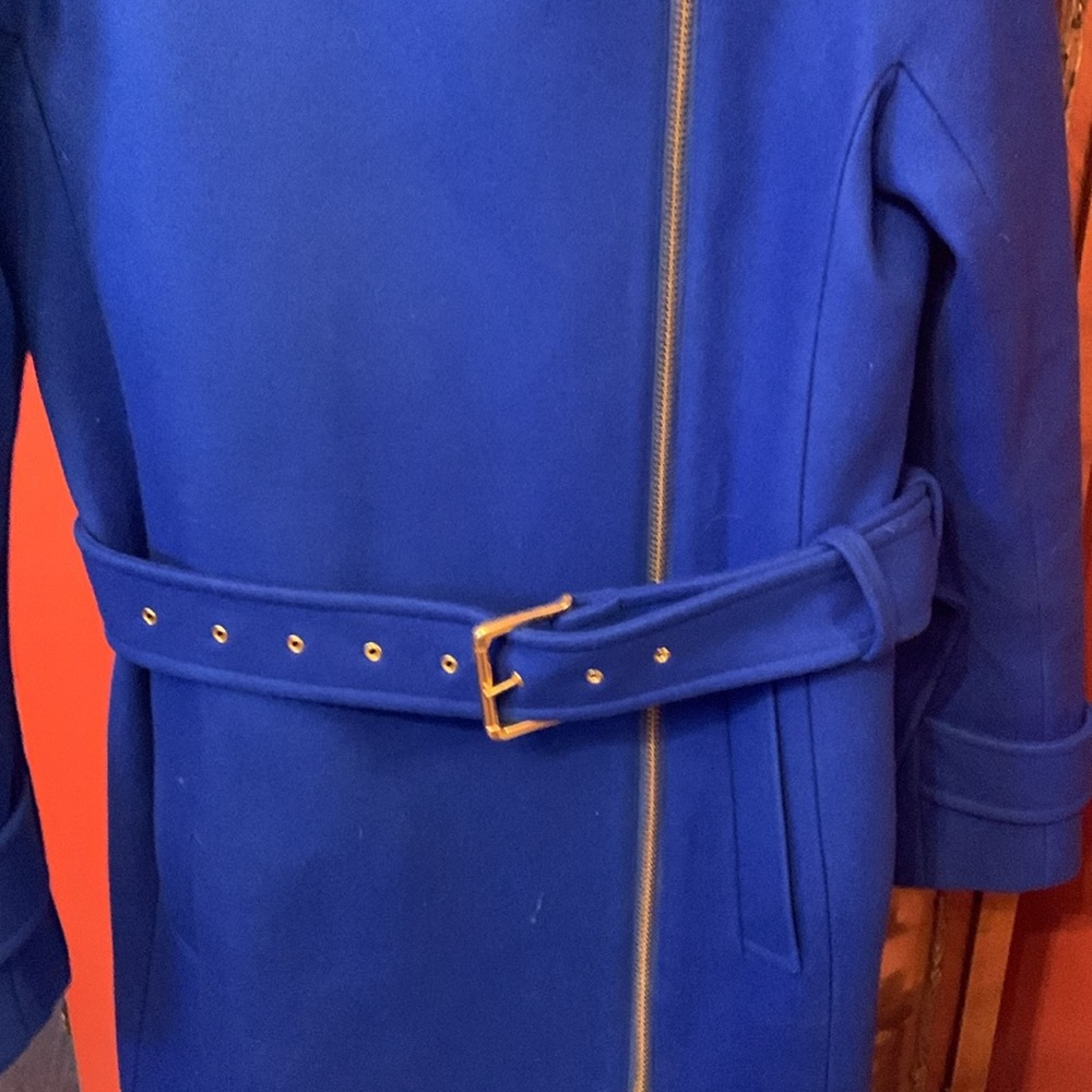 J. Crew Melton Wool Blue Belted Coat - Picture 5 of 6